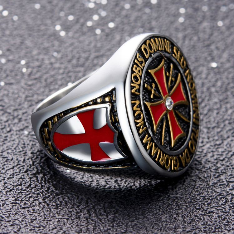 Anillo templario de acero con cruz patada