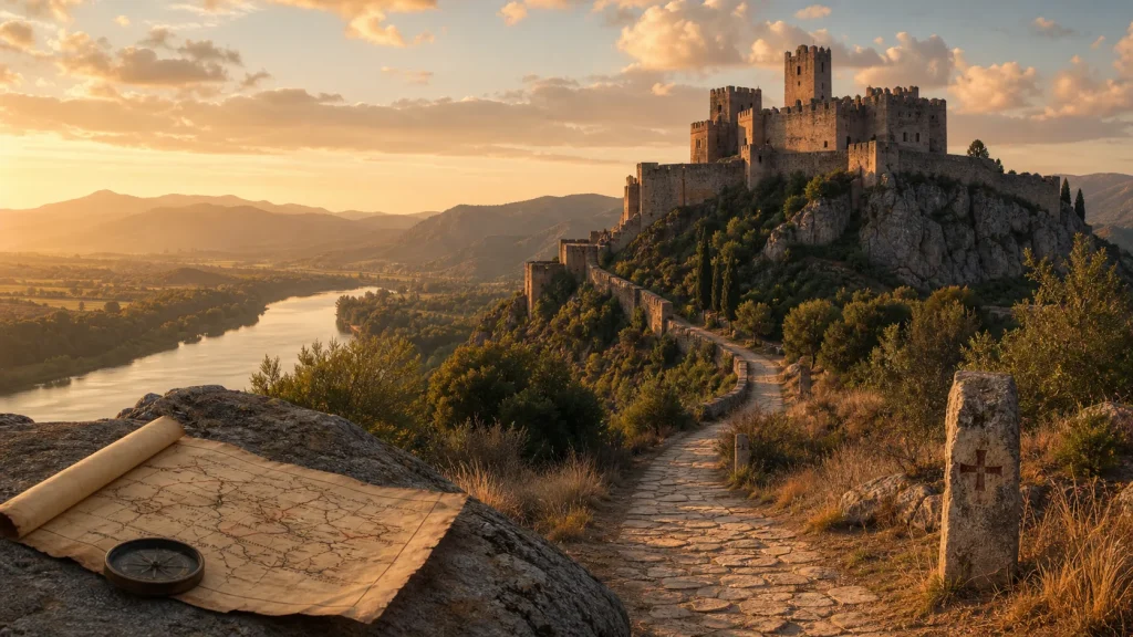 Castillo medieval y camino de una ruta templaria por España