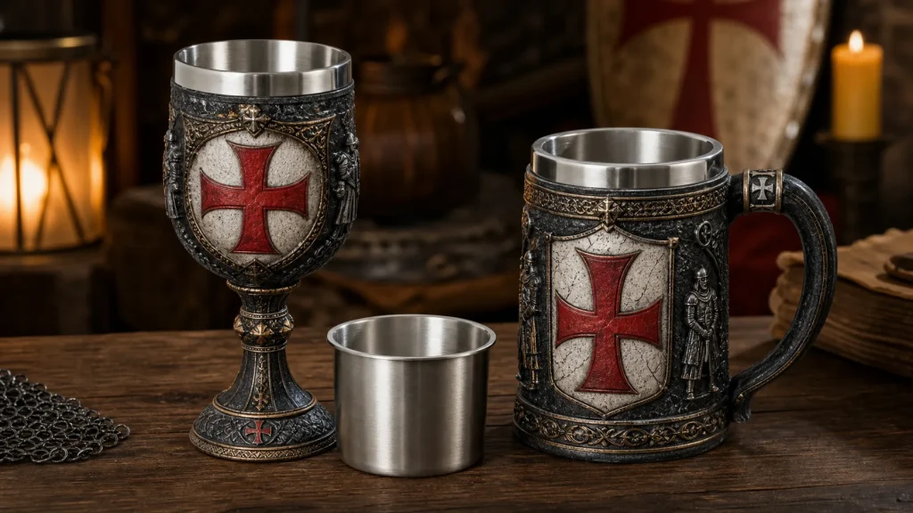 Taza y copa templaria con recipiente interior de acero